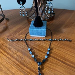 Blue Crystal Set, Earrings, Necklace and bracelet